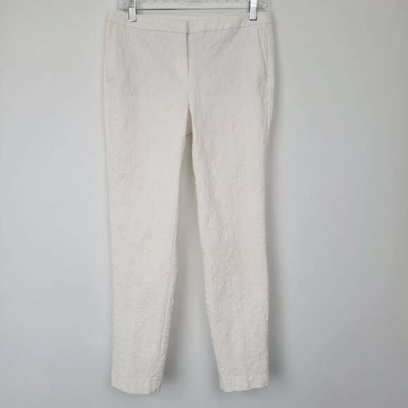Cynthia Rowley White Textured Cotton Blend Cigarette/Ankle Pant - Picture 2 of 11